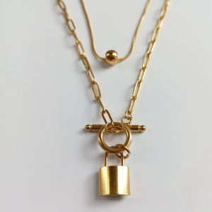 Xinh Punk Çok Katmanlı Kilit Kadın Vintage Gold Çelik Kolye