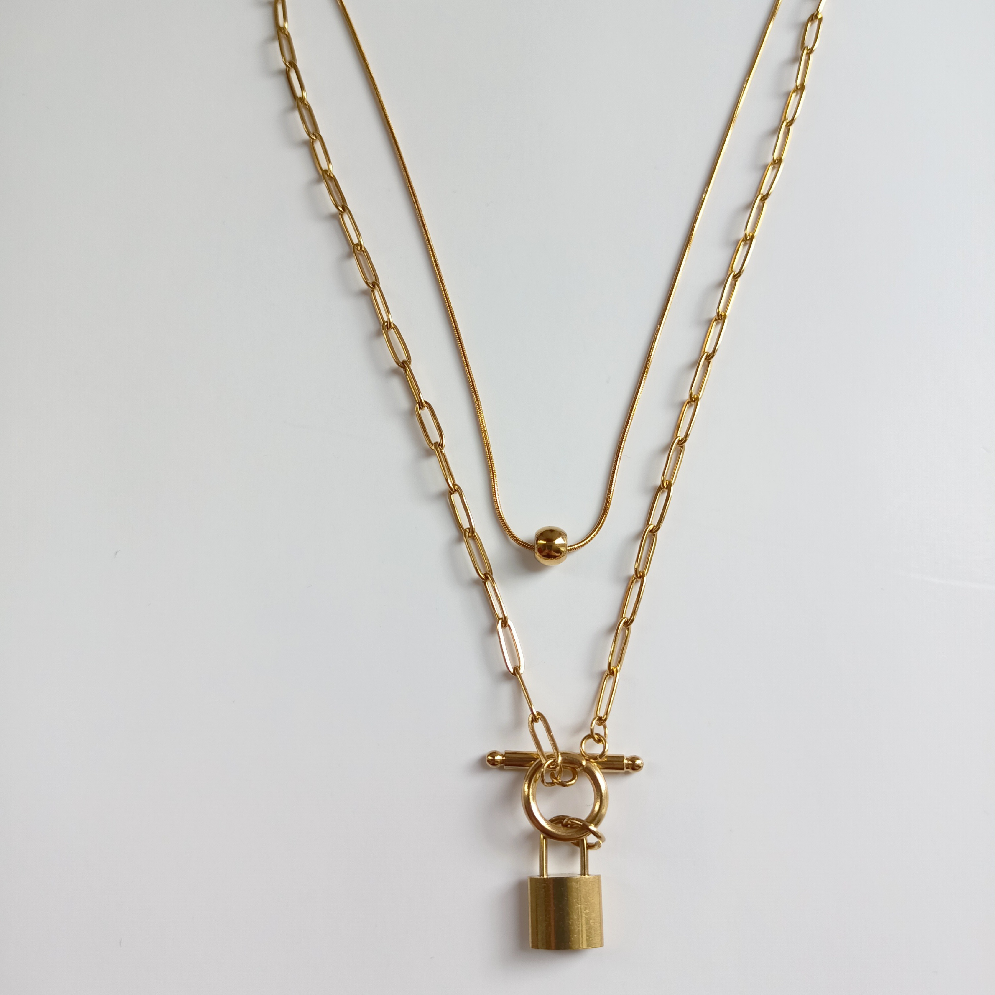 Xinh Punk Çok Katmanlı Kilit Kadın Vintage Gold Çelik Kolye
