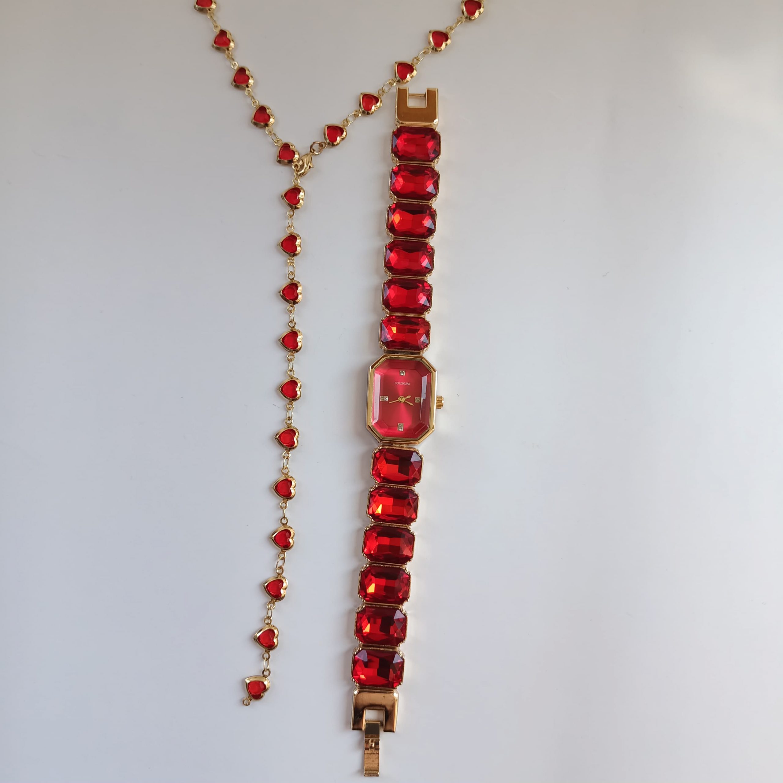 Sekizgen kırmızı saat Ve Y Kolye