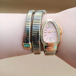 Yılan Model Çift Renkli Kordon Lüks Kadın Kol Saati